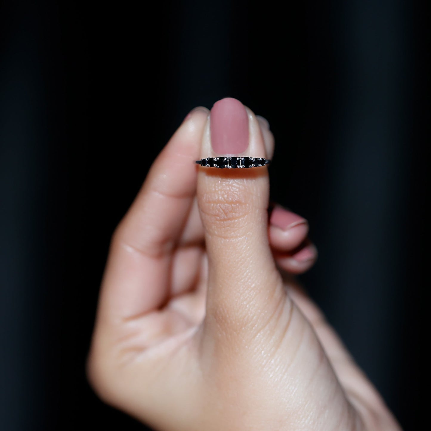 Round Cut Graduated Black Onyx Half Eternity Ring