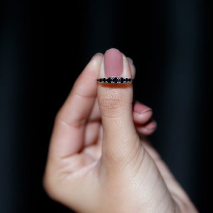 Round Cut Graduated Black Onyx Half Eternity Ring