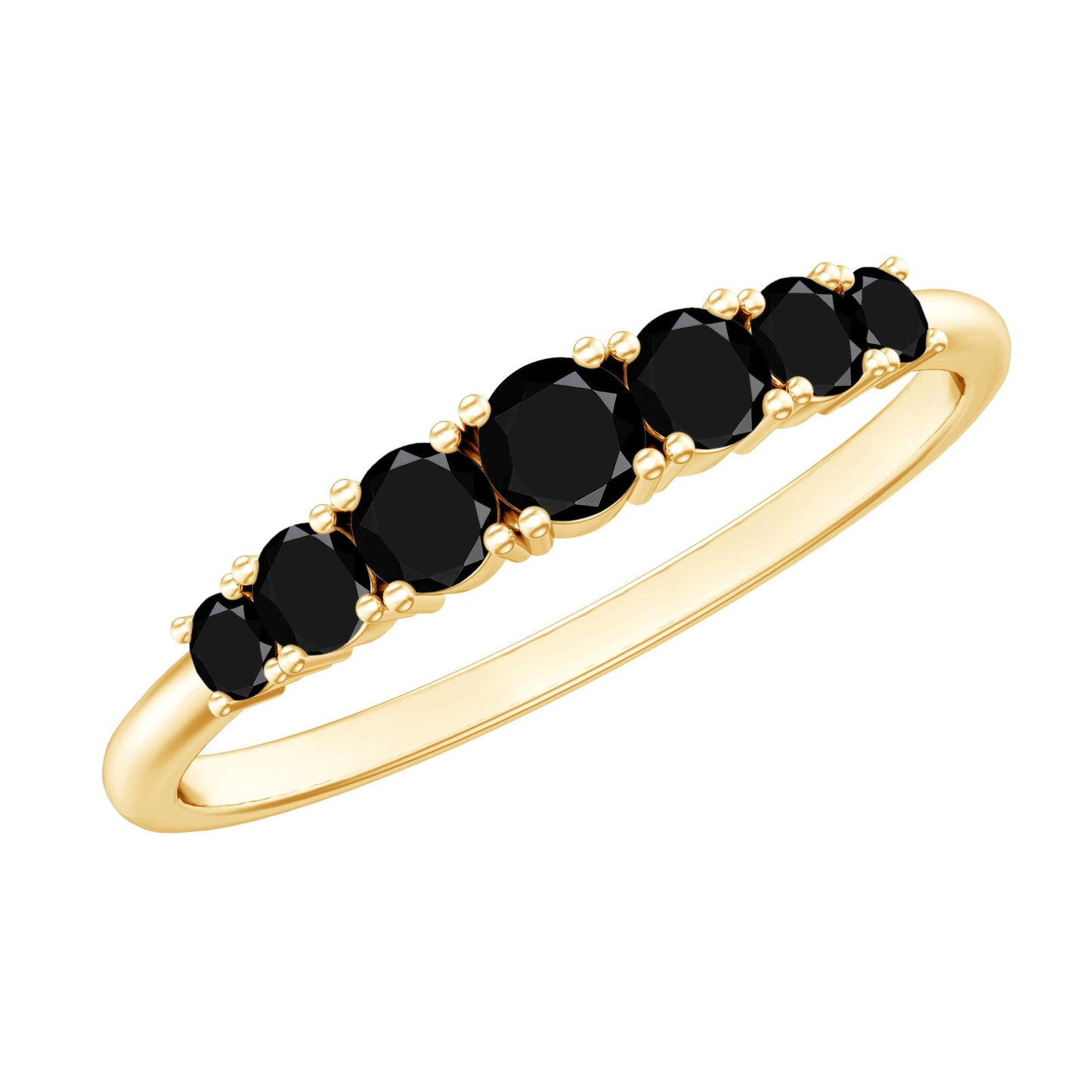Round Cut Graduated Black Onyx Half Eternity Ring