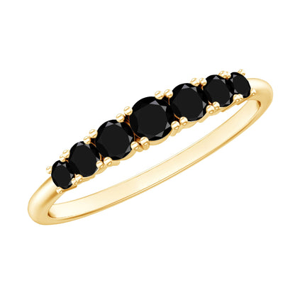 Round Cut Graduated Black Onyx Half Eternity Ring