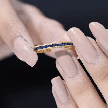 Natural Blue Sapphire Half Eternity Ring in Channel Set