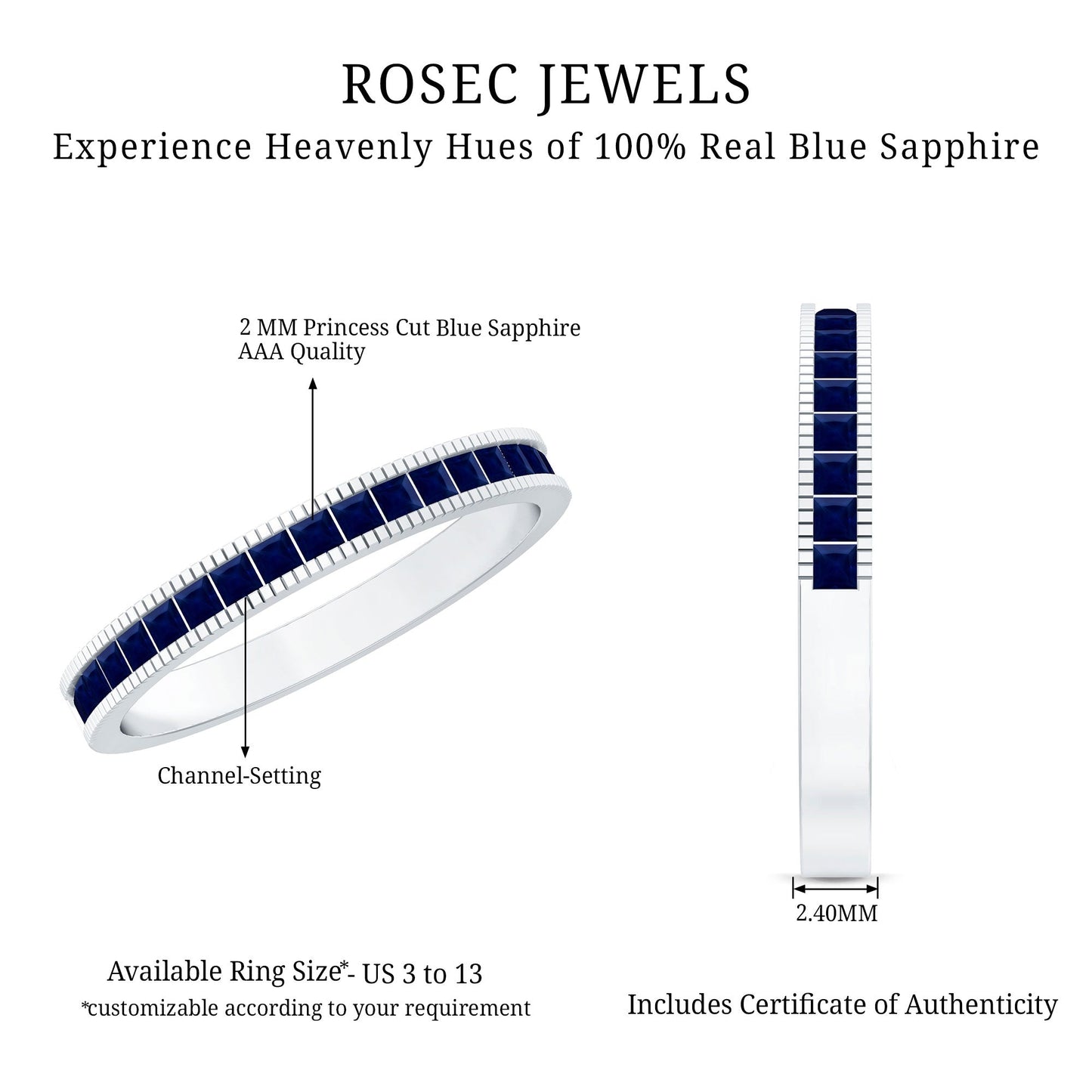 Natural Blue Sapphire Half Eternity Ring in Channel Set
