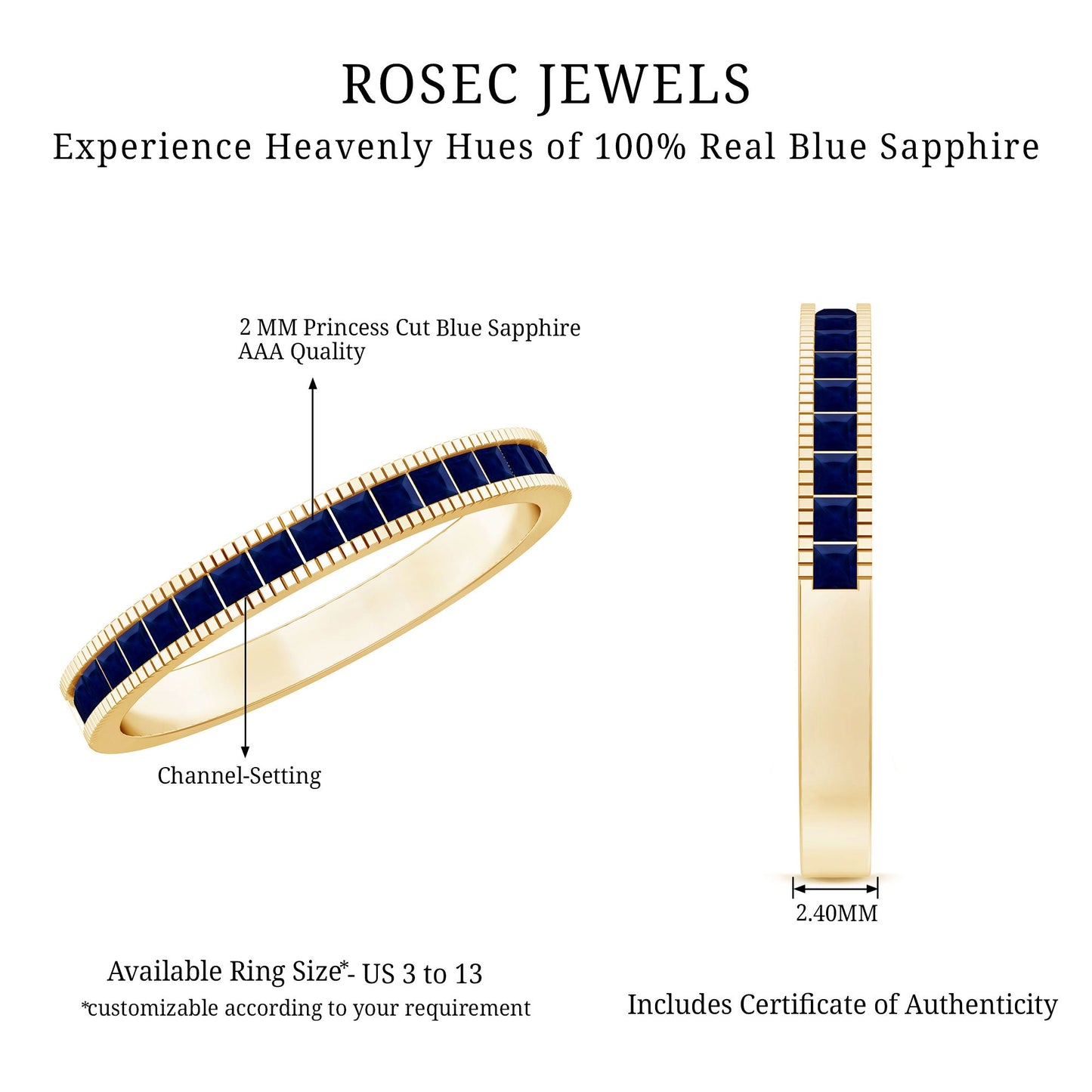Natural Blue Sapphire Half Eternity Ring in Channel Set