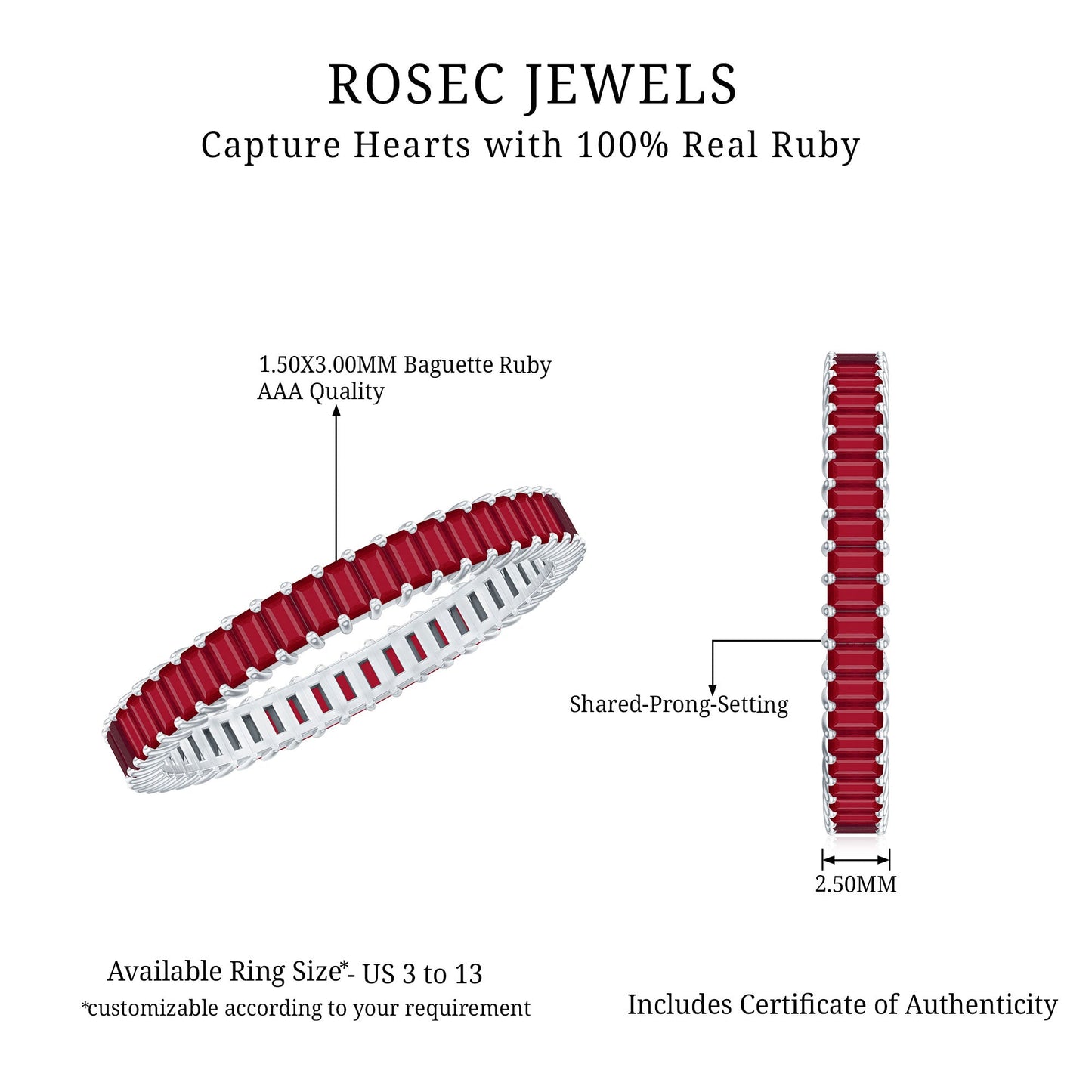 Real Baguette Ruby Full Eternity Ring for Women