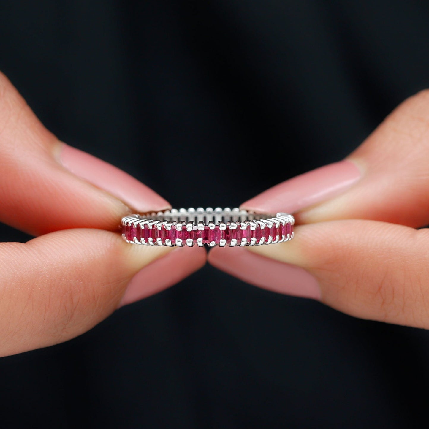 Real Baguette Ruby Full Eternity Ring for Women