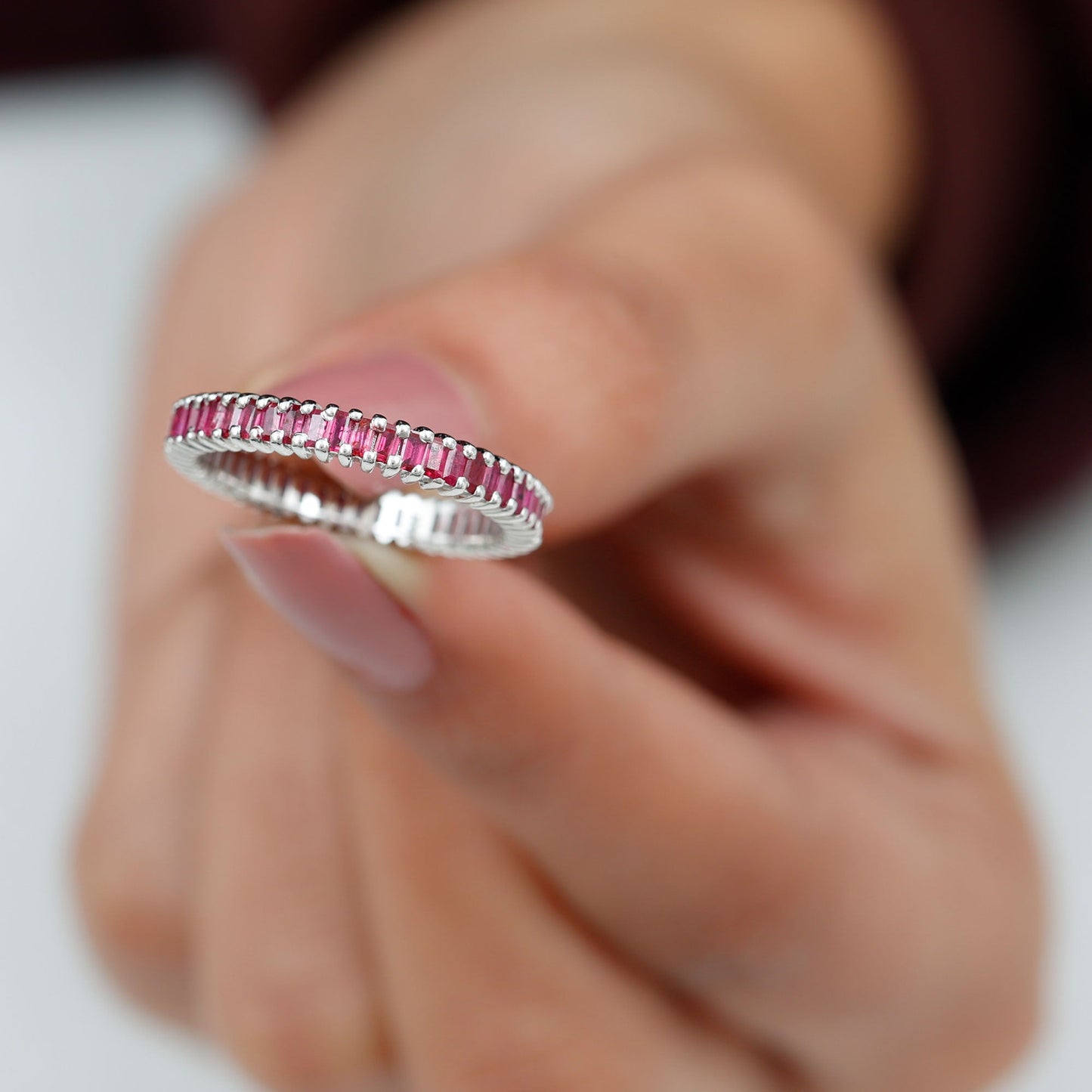 Real Baguette Ruby Full Eternity Ring for Women