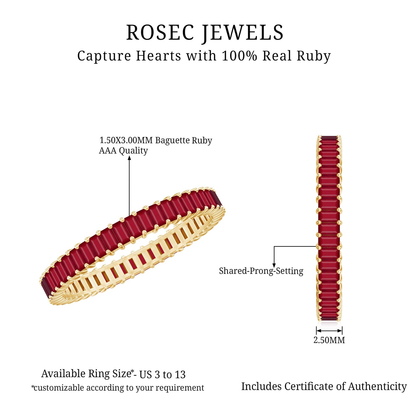 Real Baguette Ruby Full Eternity Ring for Women