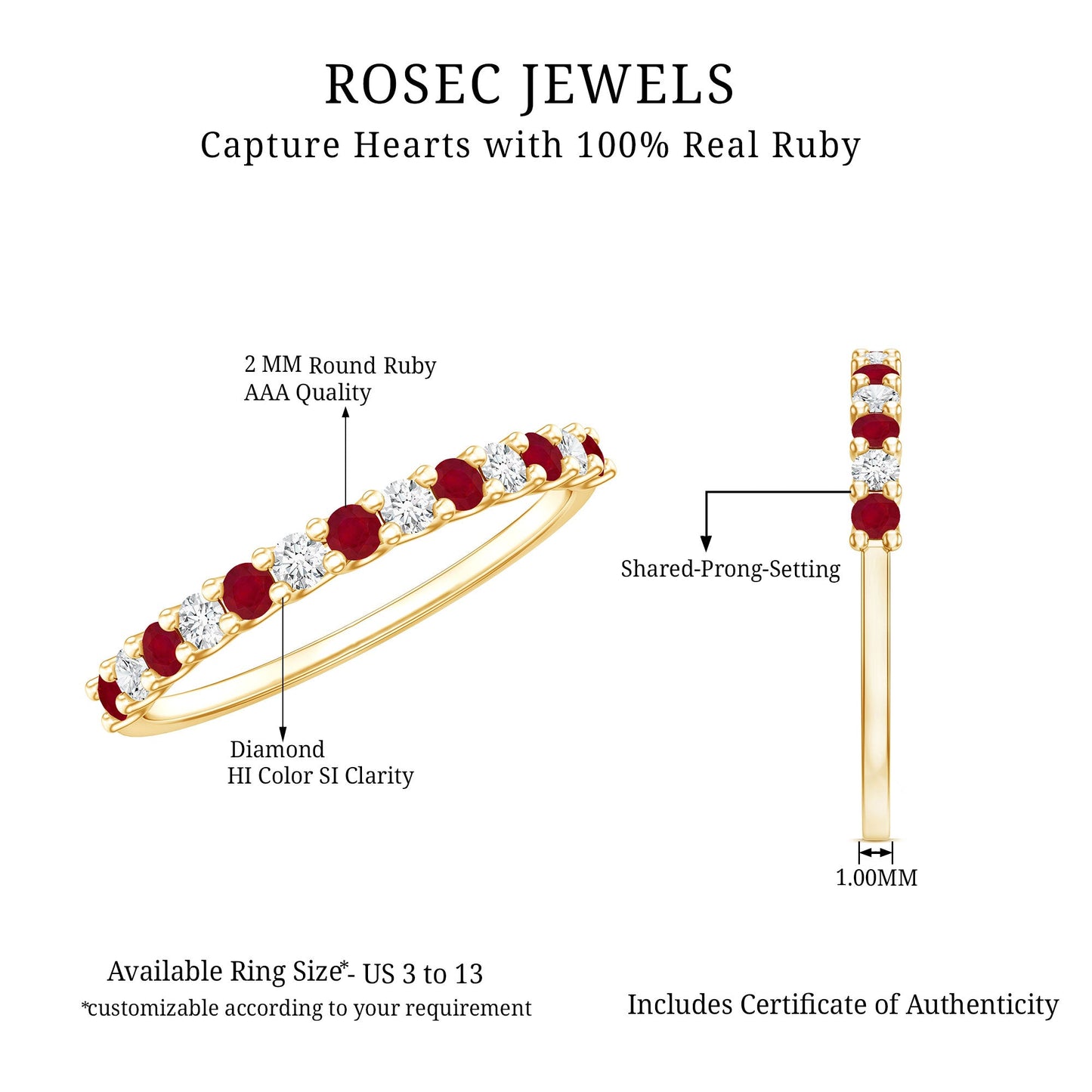 Natural Ruby Diamond Stackable Eternity Ring