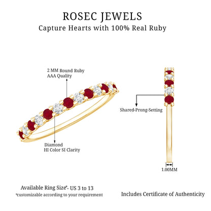 Natural Ruby Diamond Stackable Eternity Ring