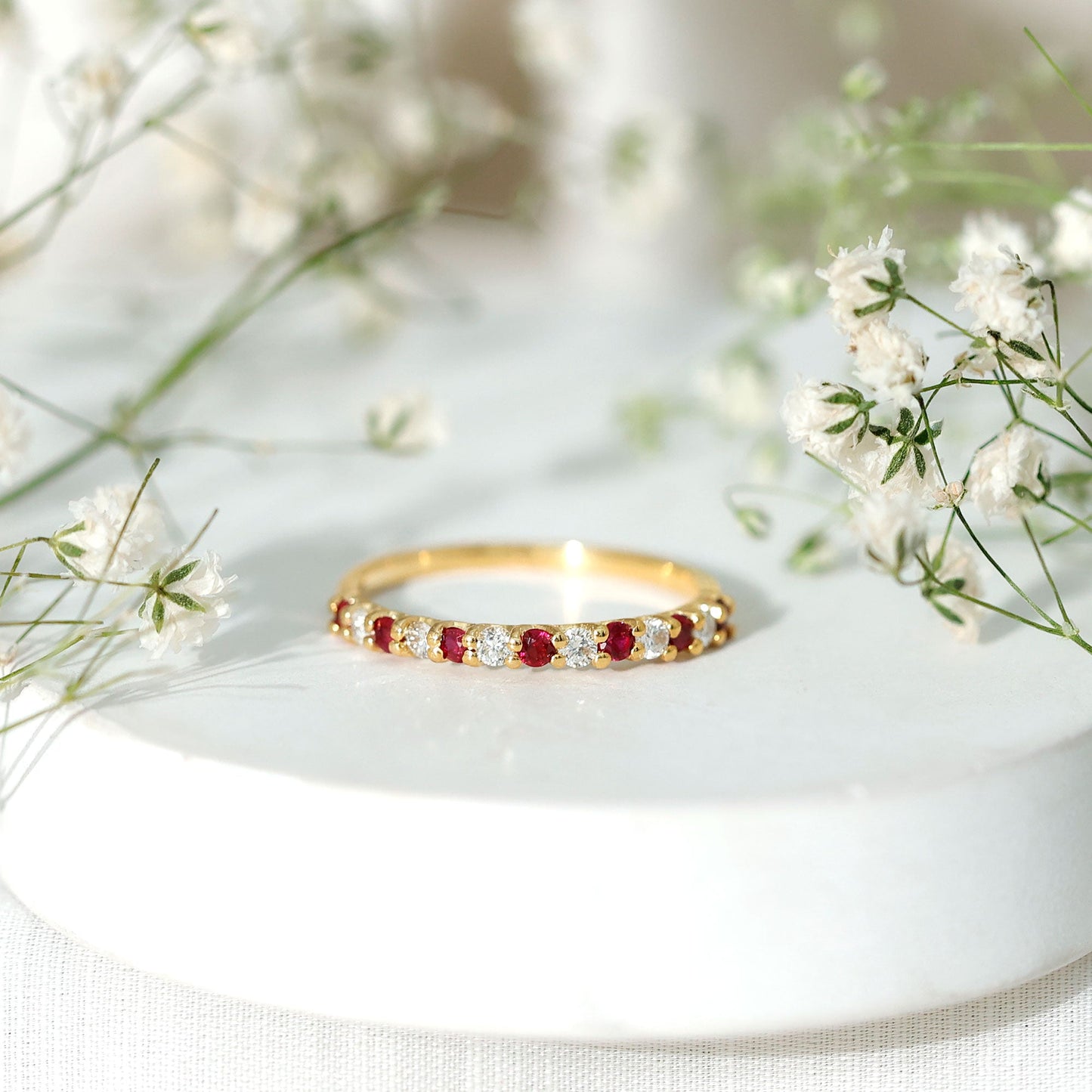 Natural Ruby Diamond Stackable Eternity Ring