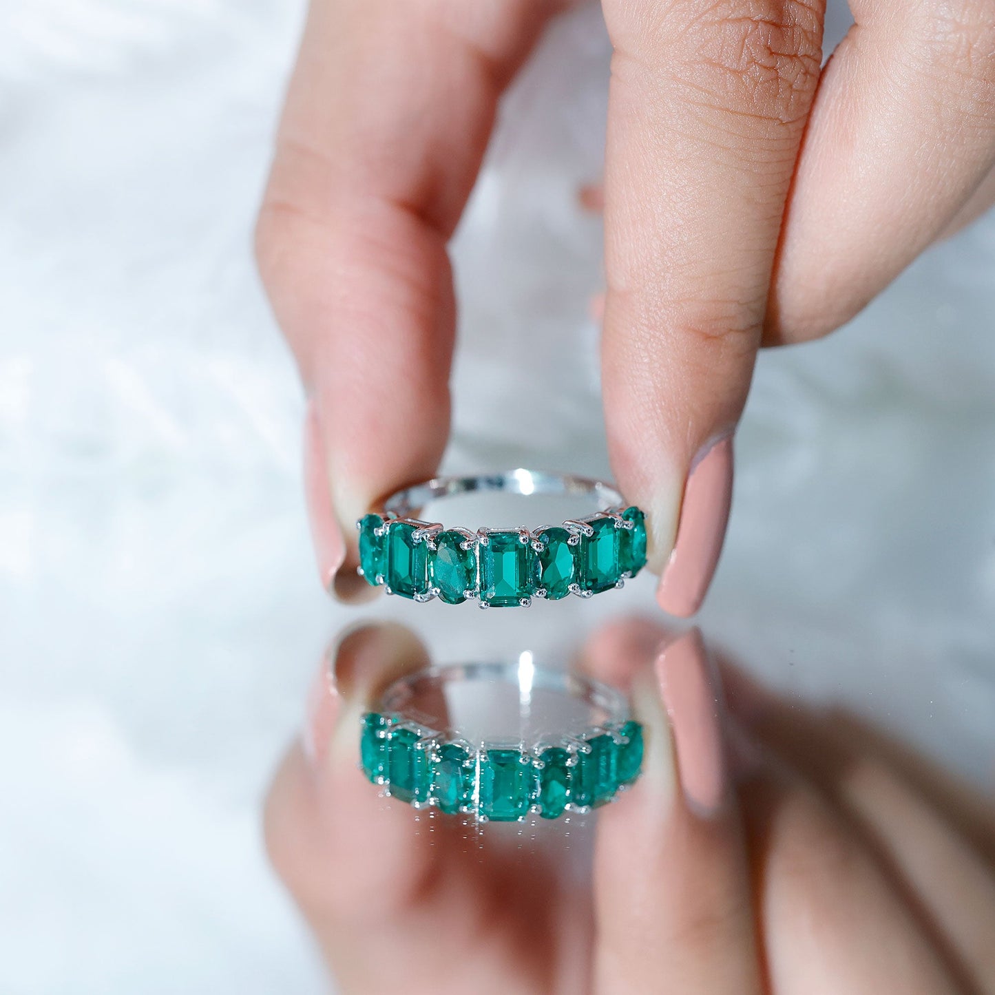 Certified Lab Grown Emerald Wedding Anniversary Band