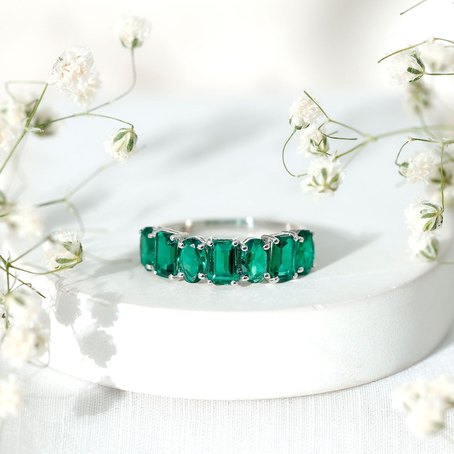 Certified Lab Grown Emerald Wedding Anniversary Band