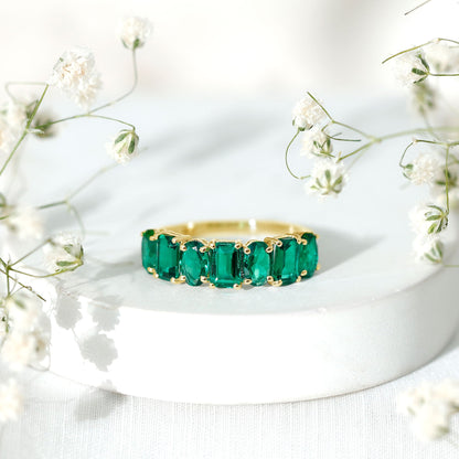 Certified Lab Grown Emerald Wedding Anniversary Band