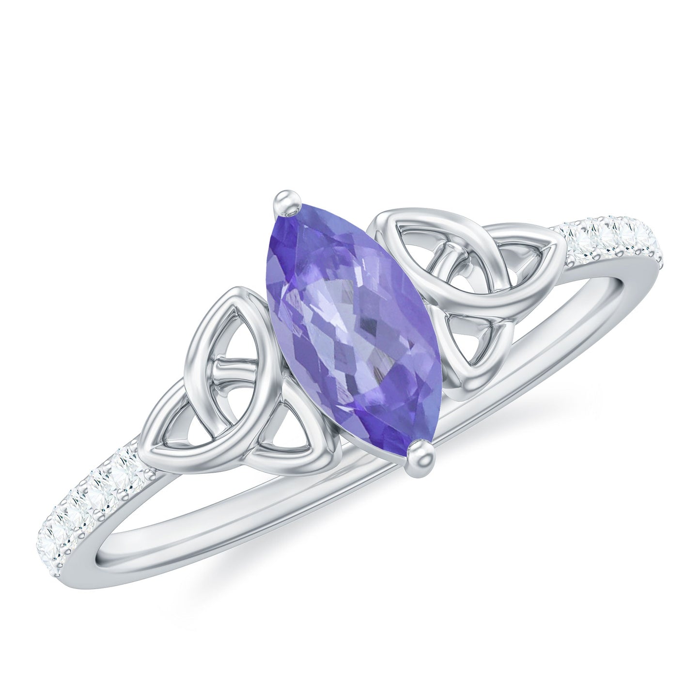 Real Marquise Tanzanite Diamond Engagement Ring with Celtic Knot