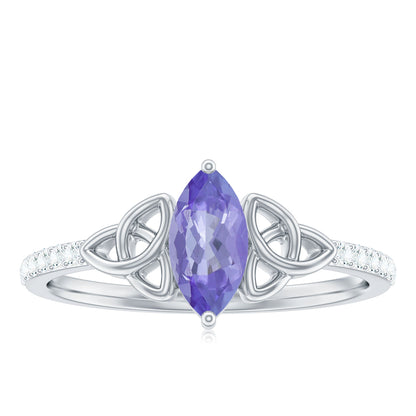 Real Marquise Tanzanite Diamond Engagement Ring with Celtic Knot