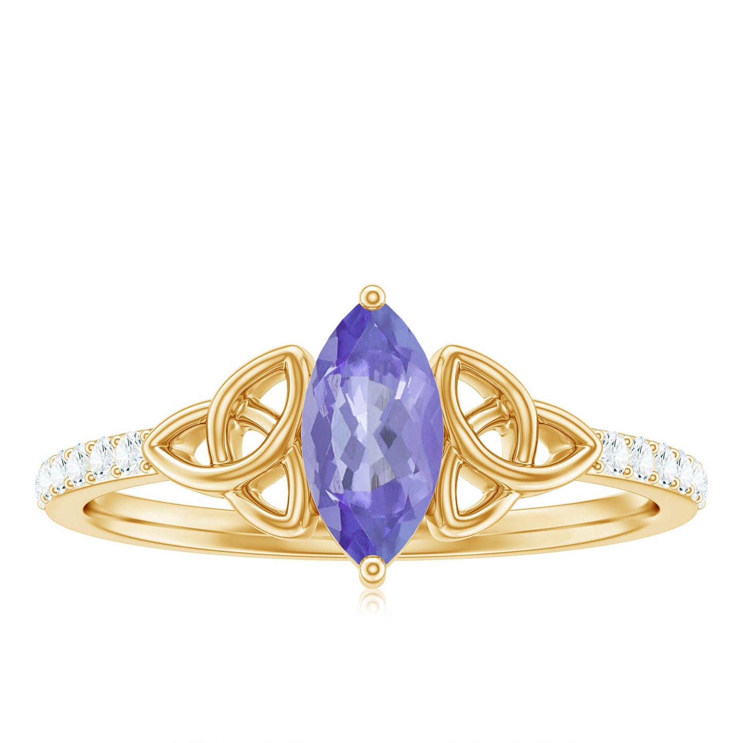 Real Marquise Tanzanite Diamond Engagement Ring with Celtic Knot
