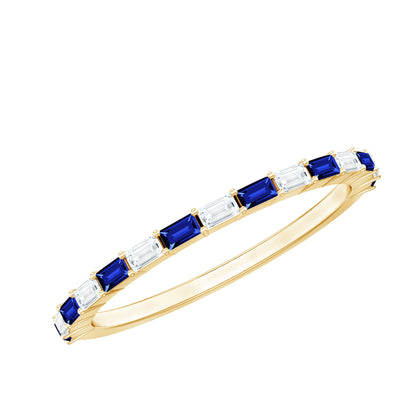 Lab Grown Blue Sapphire Baguette Eternity Ring with Moissanite