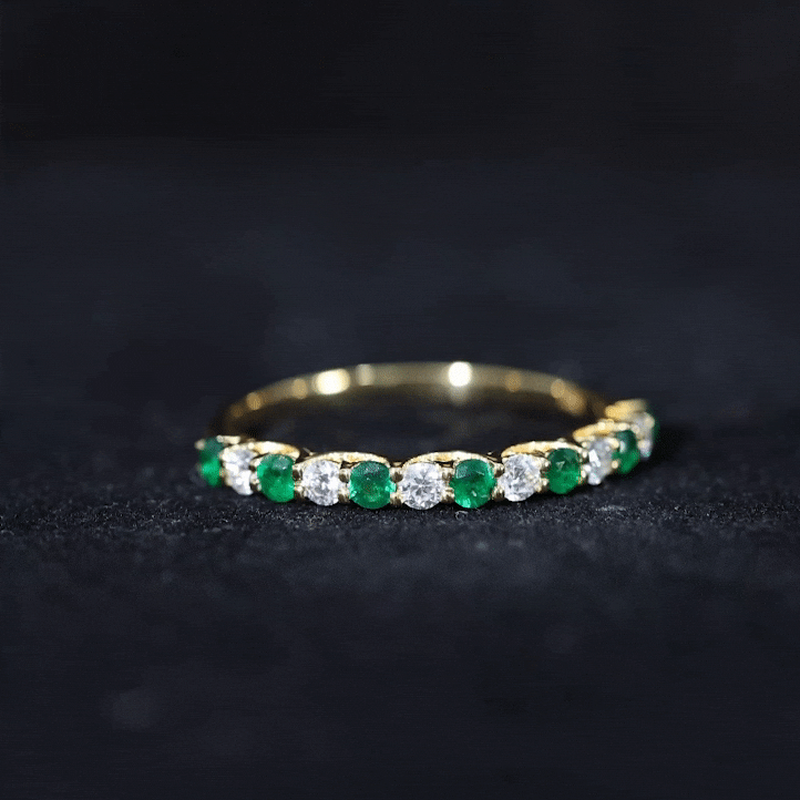 Trellis Set Round Emerald and Diamond Half Eternity Ring