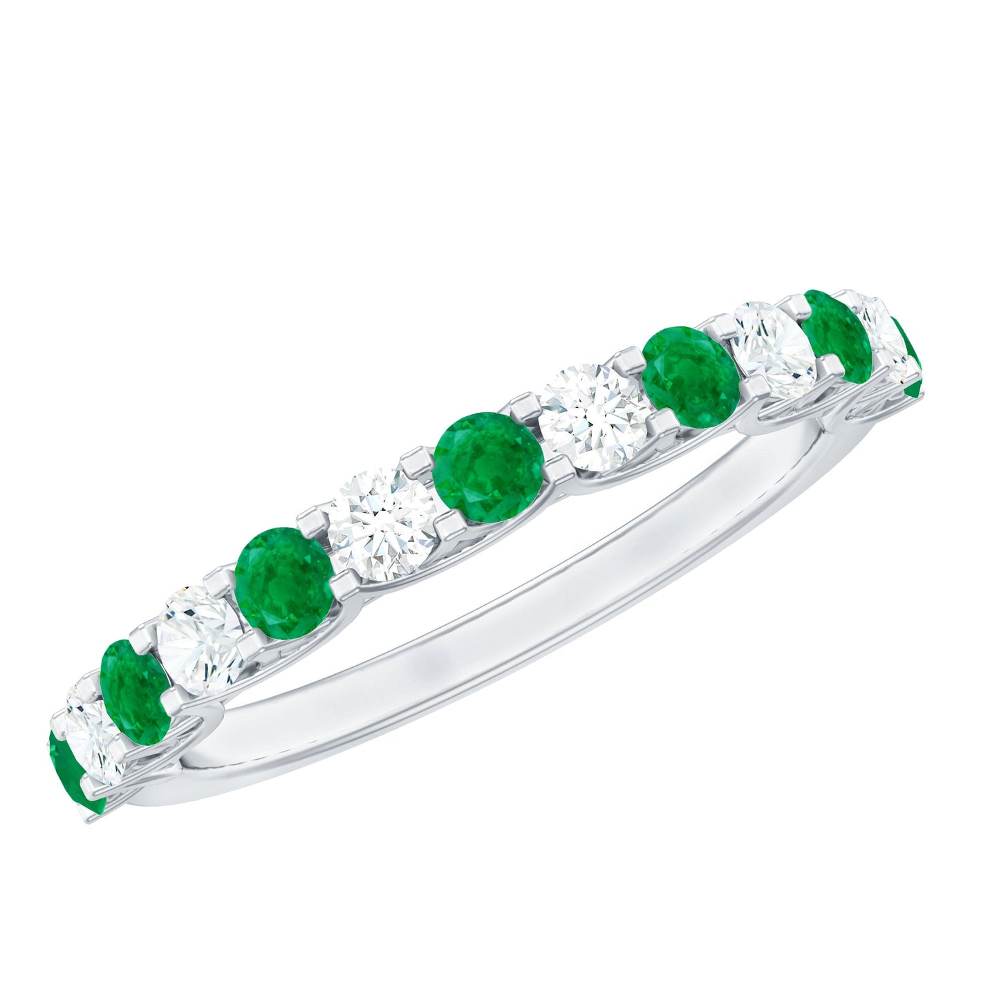 Trellis Set Round Emerald and Diamond Half Eternity Ring