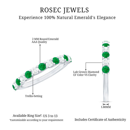 Trellis Set Round Emerald and Diamond Half Eternity Ring