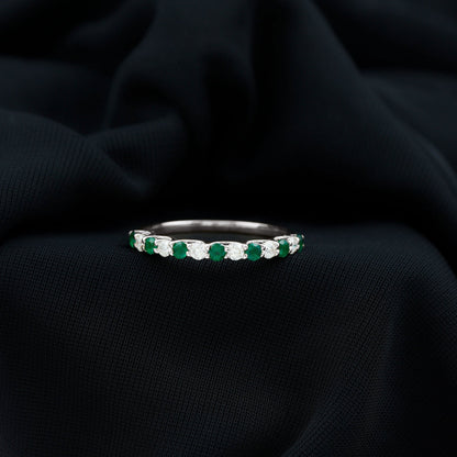 Trellis Set Round Emerald and Diamond Half Eternity Ring