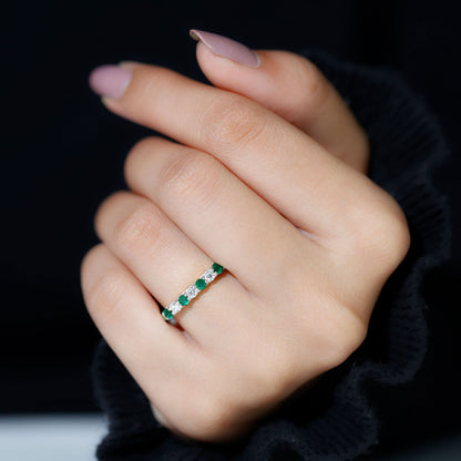 Trellis Set Round Emerald and Diamond Half Eternity Ring