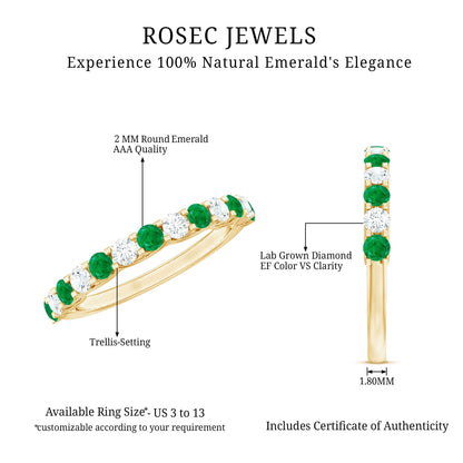 Trellis Set Round Emerald and Diamond Half Eternity Ring