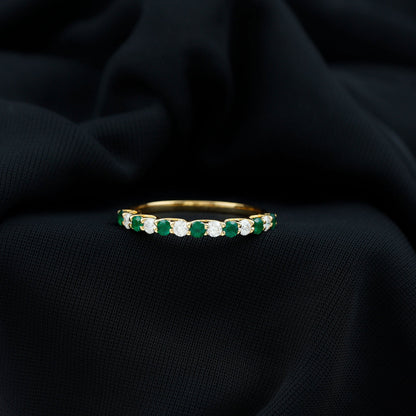 Trellis Set Round Emerald and Diamond Half Eternity Ring