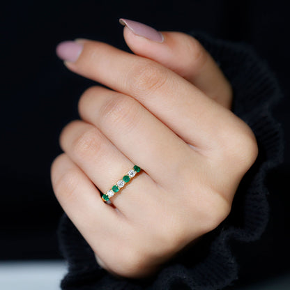 Trellis Set Round Emerald and Diamond Half Eternity Ring