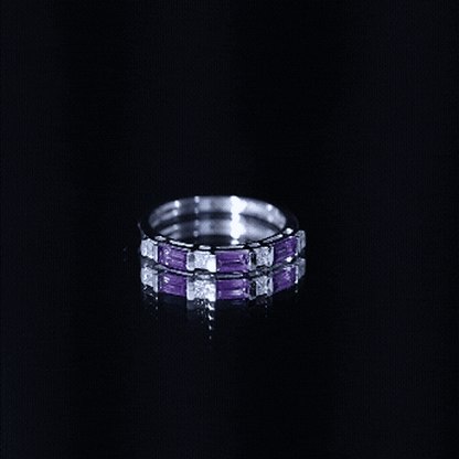 Natural Baguette Amethyst Promise Ring with Diamond for Women