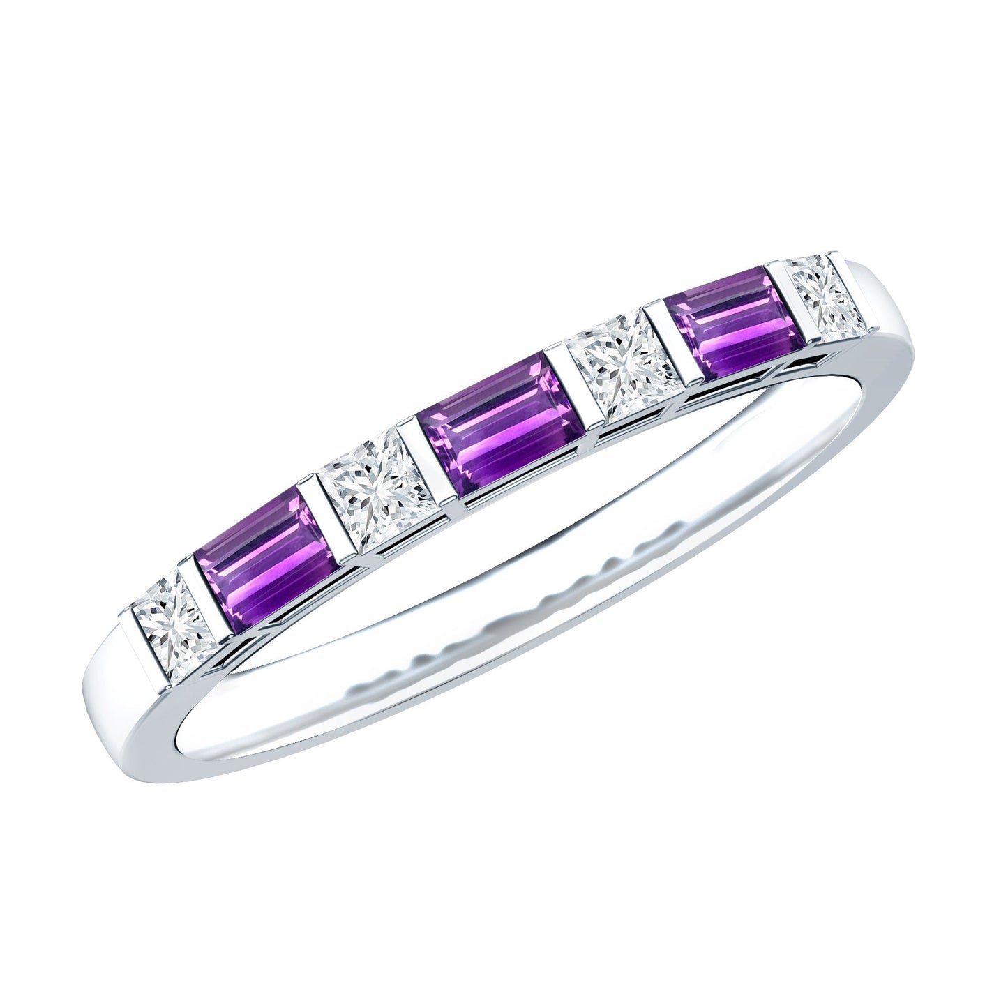 Natural Baguette Amethyst Promise Ring with Diamond for Women