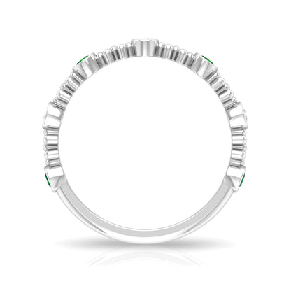 Lab Grown Emerald Diamond Half Eternity Ring with Beaded Detailing
