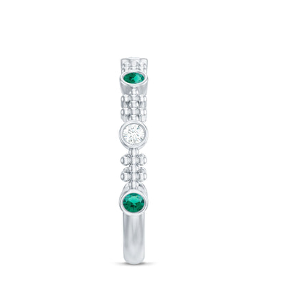 Lab Grown Emerald Diamond Half Eternity Ring with Beaded Detailing