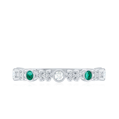 Lab Grown Emerald Diamond Half Eternity Ring with Beaded Detailing