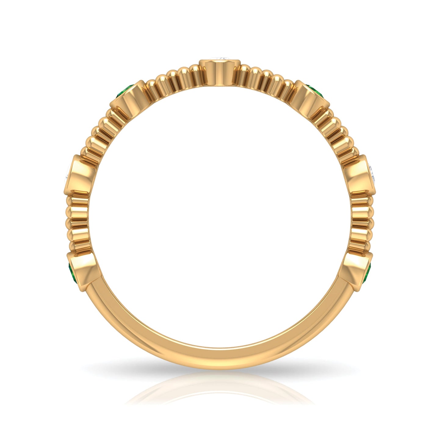 Lab Grown Emerald Diamond Half Eternity Ring with Beaded Detailing