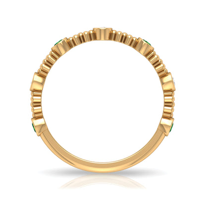 Lab Grown Emerald Diamond Half Eternity Ring with Beaded Detailing