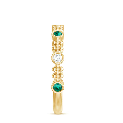 Lab Grown Emerald Diamond Half Eternity Ring with Beaded Detailing