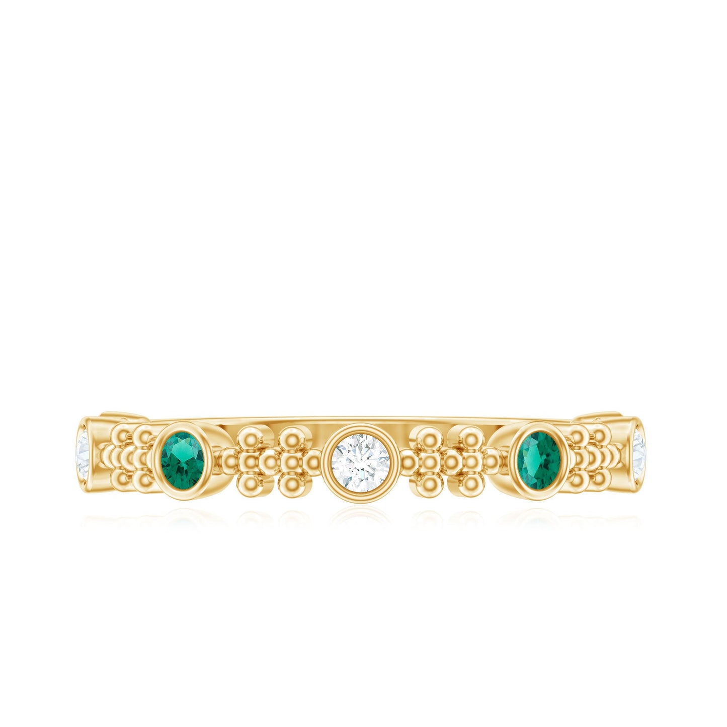 Lab Grown Emerald Diamond Half Eternity Ring with Beaded Detailing
