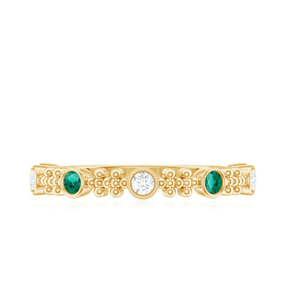 Lab Grown Emerald Diamond Half Eternity Ring with Beaded Detailing