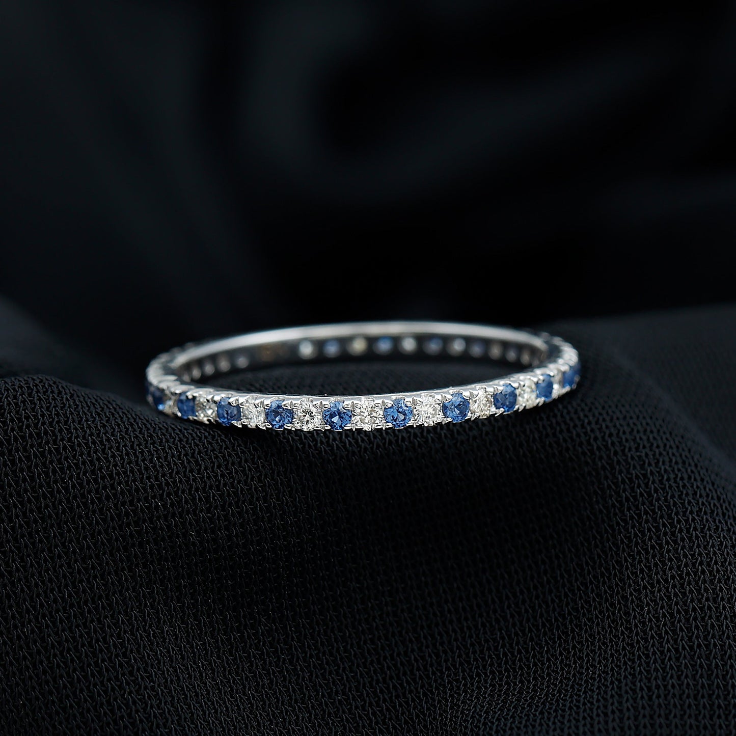 Certified Lab Grown Blue Sapphire Eternity Ring with Diamond