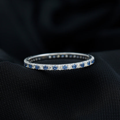 Certified Lab Grown Blue Sapphire Eternity Ring with Diamond