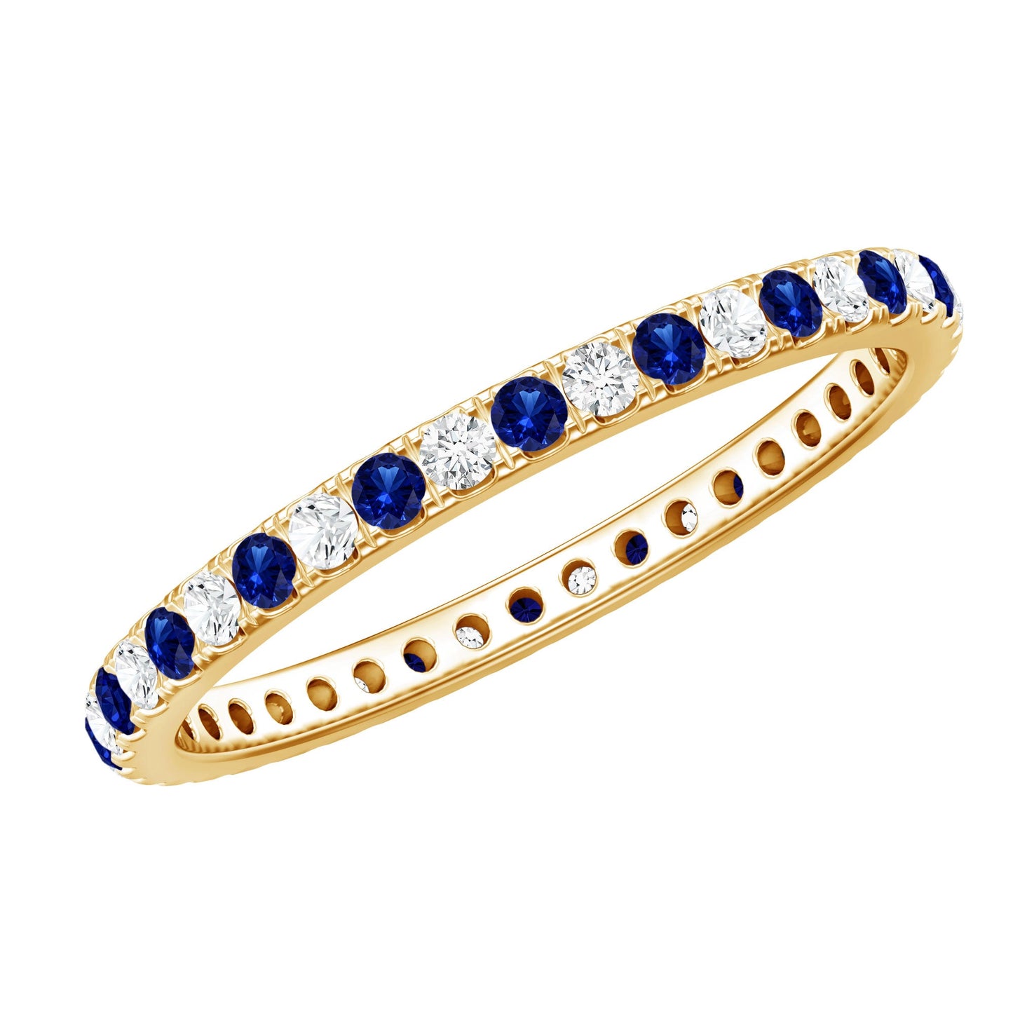 Certified Lab Grown Blue Sapphire Eternity Ring with Diamond