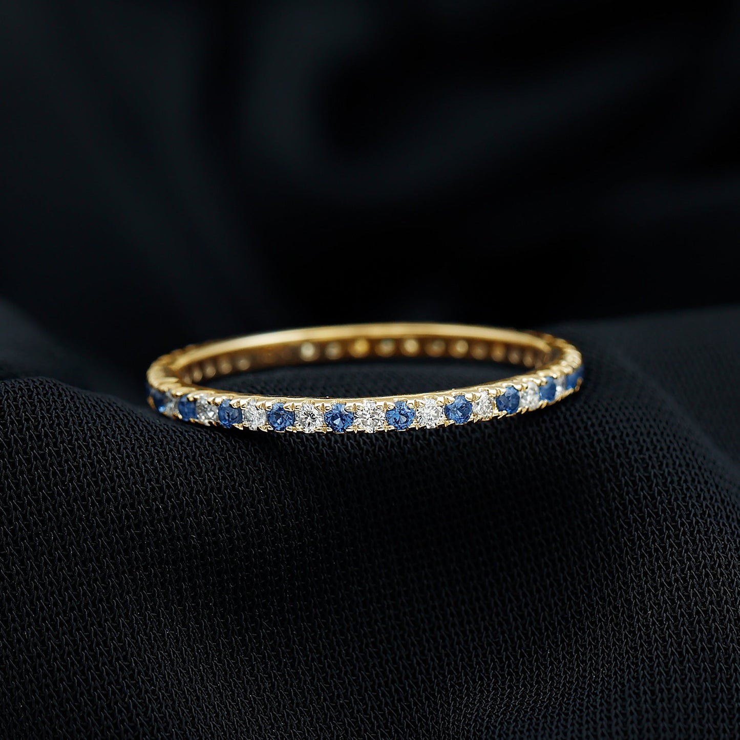 Certified Lab Grown Blue Sapphire Eternity Ring with Diamond