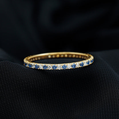 Certified Lab Grown Blue Sapphire Eternity Ring with Diamond