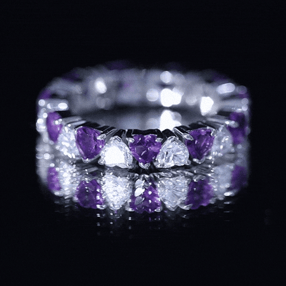 Certified Natural Amethyst Heart Eternity Ring with Moissanite