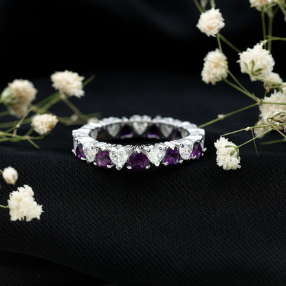 Certified Natural Amethyst Heart Eternity Ring with Moissanite