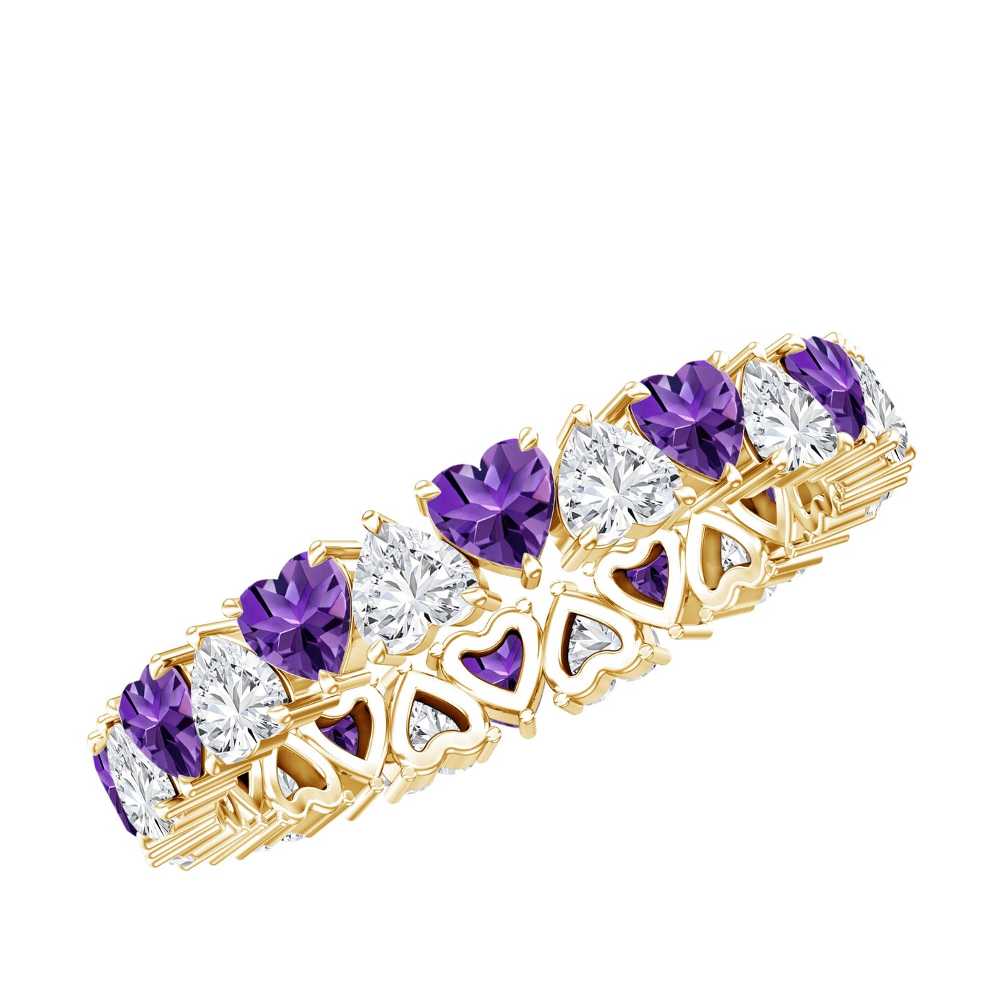 Certified Natural Amethyst Heart Eternity Ring with Moissanite