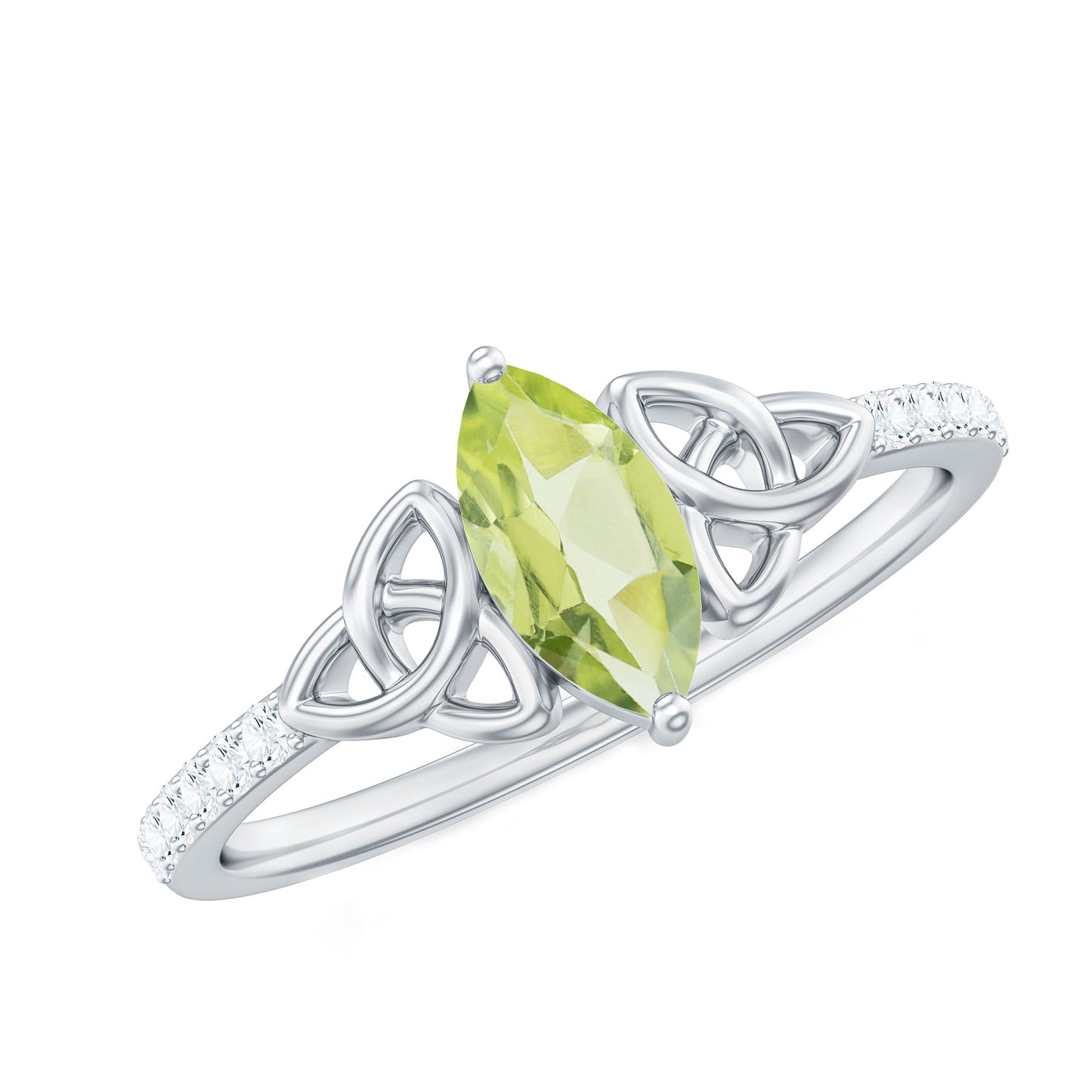 Natural 0.7 Carat Peridot Diamond Marquise Engagement Ring with Celtic Knot