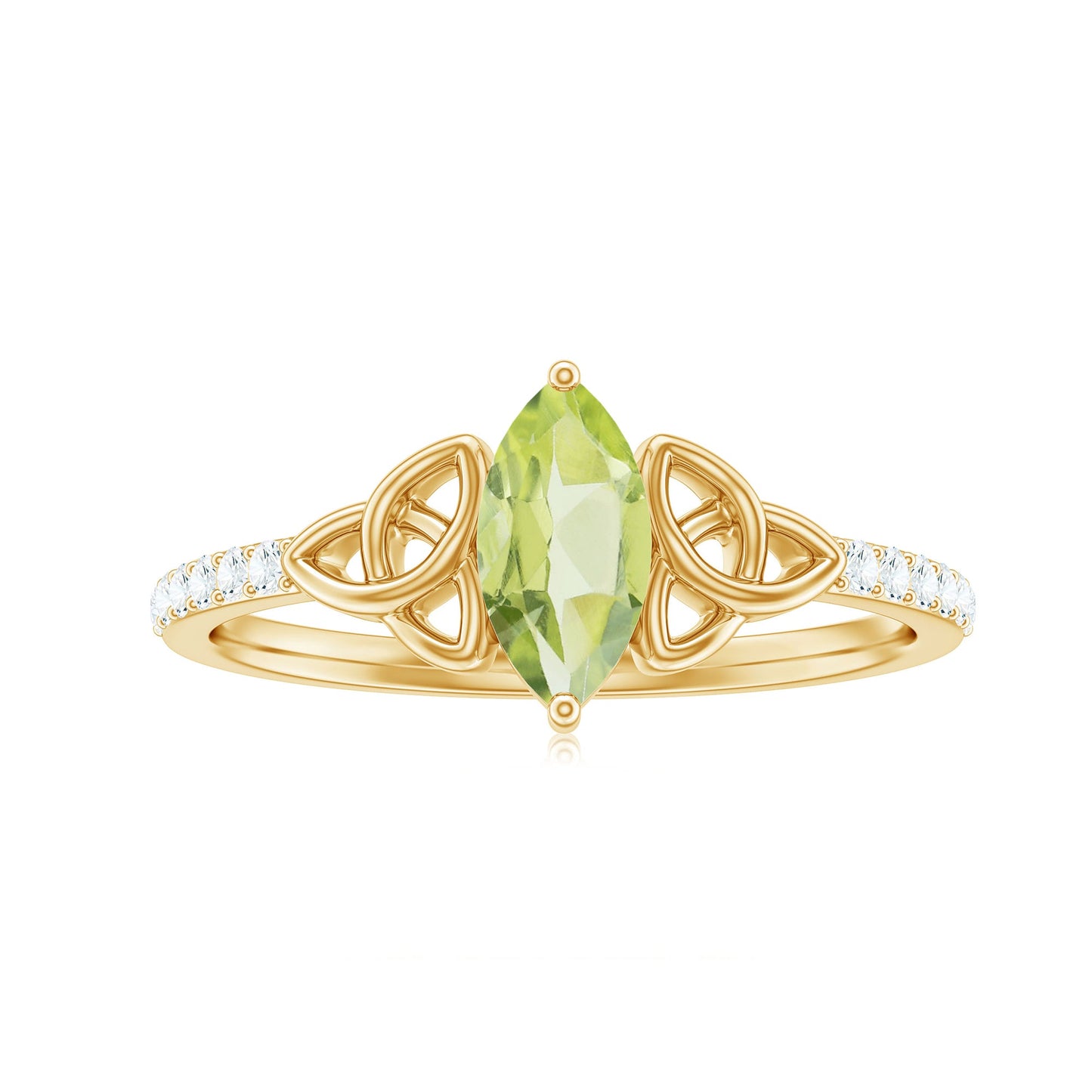 Natural 0.7 Carat Peridot Diamond Marquise Engagement Ring with Celtic Knot