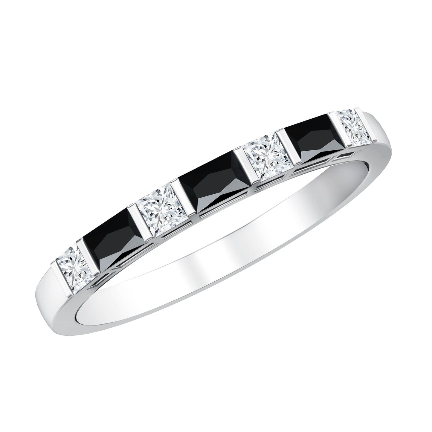 Bar Set Black Onyx and Diamond Half Eternity Wedding Band